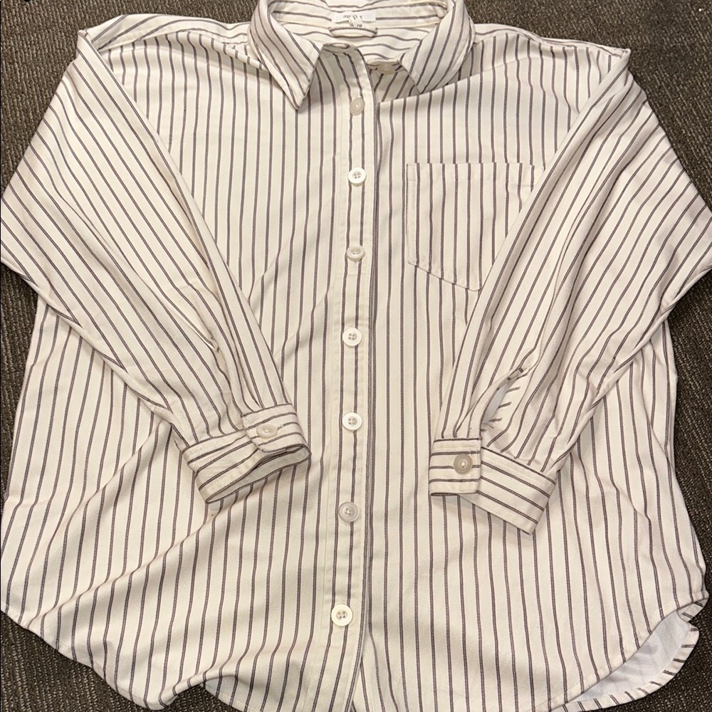 Maurices Corduroy White and Black Button Down Shirt